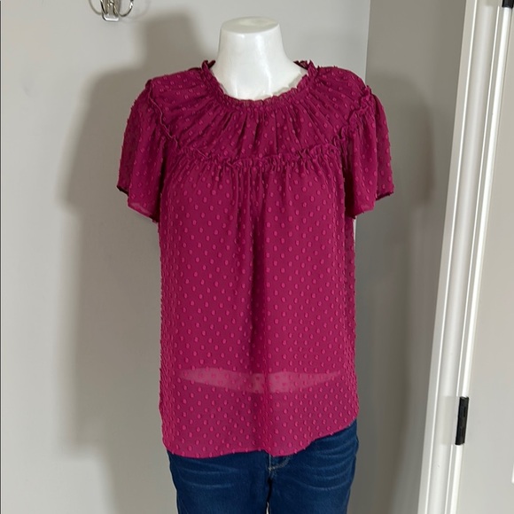 J Crew Gathered bib top in drapey swiss dot dark berry pink Sz XS - Picture 2 of 10